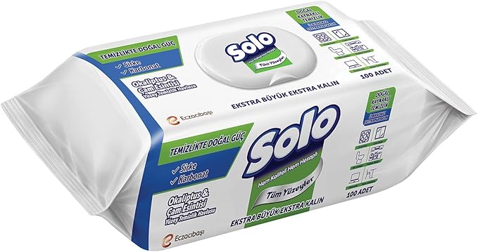 🚨 SOLO Yüzey Temizleme Mendili Doğal Güç Okaliptus & Çam, 100 Yaprak — %33 İndirim