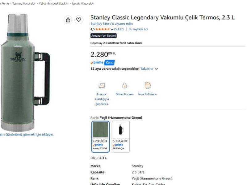 Stanley Classic Legendary Vakumlu Çelik Termos, 2.3 L