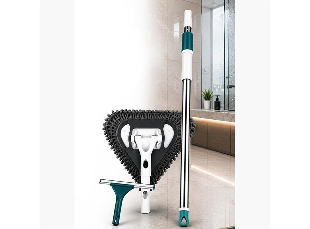 🛍️ Jouis 3’ü 1 Arada Tak Çıkar Camçekli Üçgen Mop Seti Teleskopik Ayarlanabilir Saplı (80 125 cm), Mikrofiber Temizleme Başlıklı Cam, Fayans, Duvar, Ayna ve Duşakabin Temizleyici Paspas