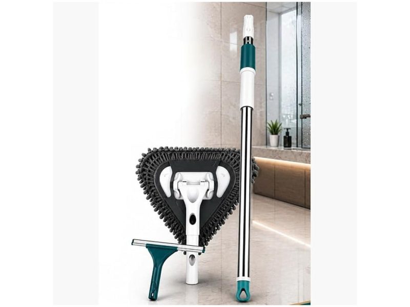 🛍️ Jouis 3’ü 1 Arada Tak Çıkar Camçekli Üçgen Mop Seti Teleskopik Ayarlanabilir Saplı (80 125 cm), Mikrofiber Temizleme Başlıklı Cam, Fayans, Duvar, Ayna ve Duşakabin Temizleyici Paspas
