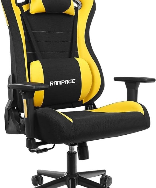 Rampage KL-R59 NOVA Ergonomik Oyuncu Koltuğu, Yüksek Sırtlı, Ayarlanabilir ve Yatarlı, 360° Döner, Siyah/Sarı