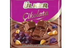 🛍️ ÜLKER Kare Üzümlü Fındıklı Sütlü Çikolata, 60 Gr