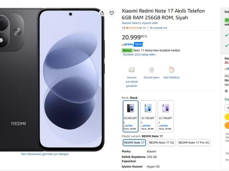 Xiaomi Redmi Note 17 Akıllı Telefon 6GB RAM 256GB ROM, Siyah