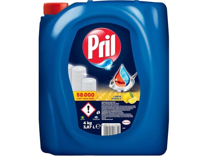🛍️ Pril Elde Yıkama Sıvı Bulaşık Deterjanı Limon Kokulu 4 kg (3.87L) Soğuk Suda Etkili