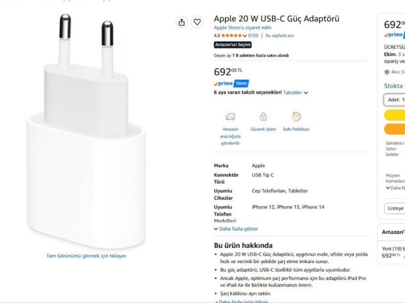Apple 20 W USB-C Güç Adaptörü