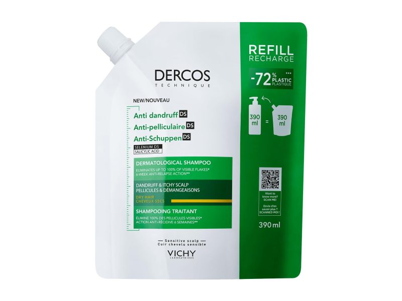 🚨 VICHY Dercos Anti Dandruff Kuru Saçlar İçin Kepek Karşıtı Bakım Şampuanı Yeniden Dolum Paketi 390 ml — %32 İndirim