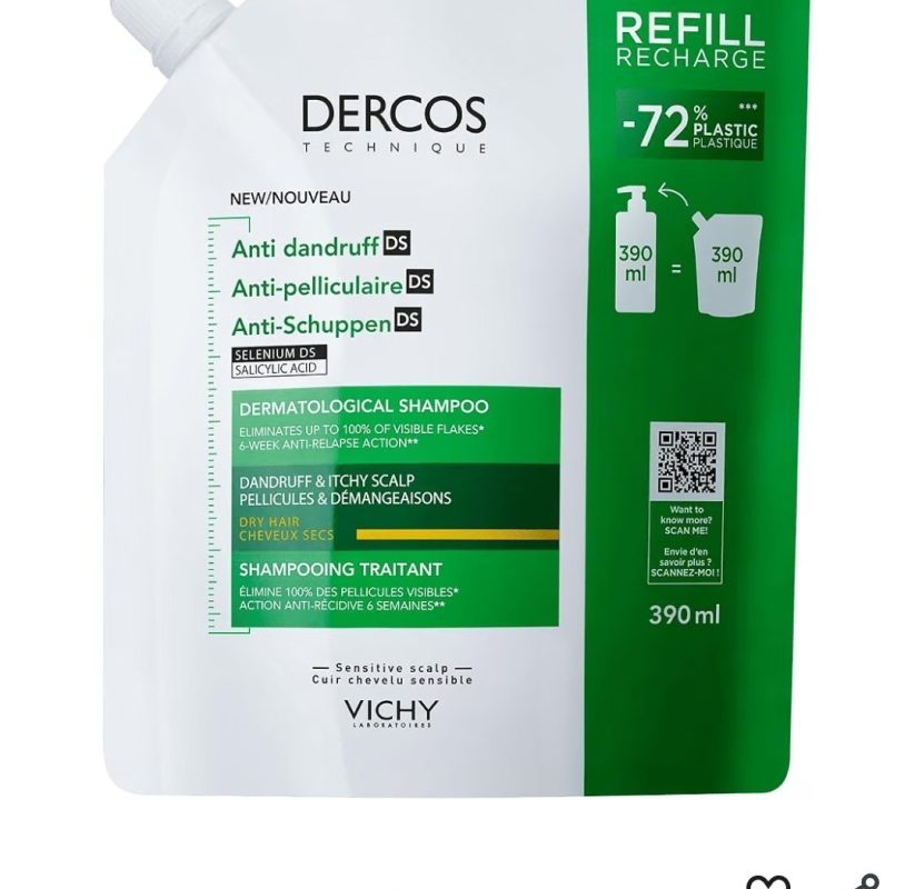 Vıchy Dercos Anti Dandruff Kuru Saçlar İçin Kepek Karşıtı Bakım Şampuanı Yeniden Dolum Paketi 390 MI