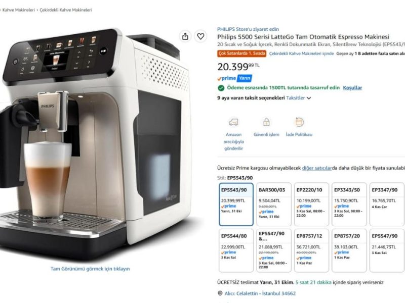 Philips 5500 Serisi LatteGo Tam Otomatik Espresso Makinesi 5543/90 — %92 İndirim
