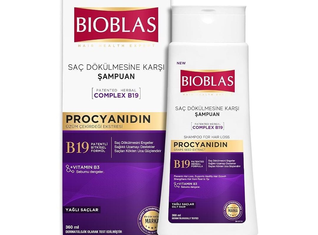 🛍️ Bioblas Procyanidin Şampuan – Saç Dökülmesine Karşı, Üzüm Çekirdeği Ekstraktlı, Bitkisel Kompleks B19, Yağ Dengeleyici, 360 ml