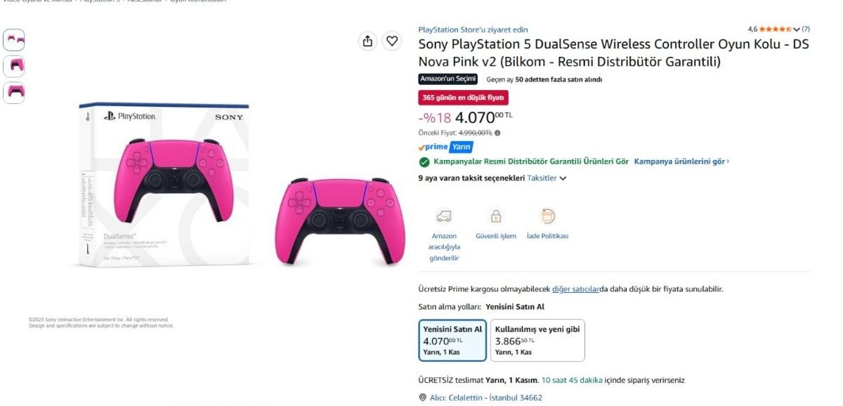 Sony PlayStation 5 DualSense Wireless Controller Oyun Kolu – DS Nova Pink v2 (Bilkom – Resmi Distribütör Garantili)