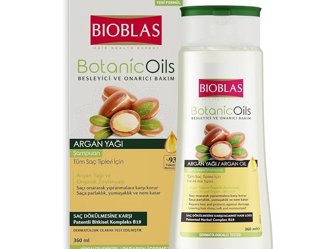 🛍️ Bioblas Saç Dökülmesine Karşı Bitkisel Şampuan – Argan & Zeytinyağı İçerikli, Biocomplex B19, Parlaklık ve Onarım Sağlayan Şampuan, 360 ml