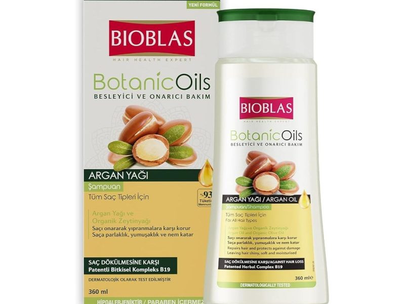 🛍️ Bioblas Saç Dökülmesine Karşı Bitkisel Şampuan – Argan & Zeytinyağı İçerikli, Biocomplex B19, Parlaklık ve Onarım Sağlayan Şampuan, 360 ml