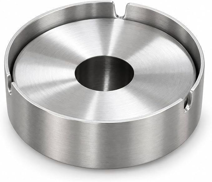 🚨 Gümüş Skoçlu Kül Tablası Kapaklı Paslanmaz Metal Küllük Dizayn Cafe Restaurant Rüzgar Küllük