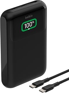 Belkin BoostCharge 3 Portlu Dizüstü Powerbank, USB-C ve USB-A Portları, Hızlı Şarj USB-C Güç Dağıtımı, MacBook, iPhone 17, 16 Serisi, iPad Pro, Galaxy S25 vb. için Taşınabilir Şarj Cihazı – Siyah