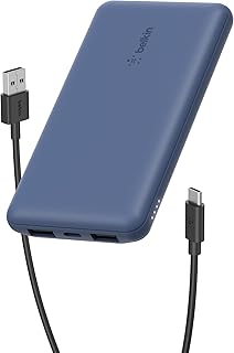 Belkin 10000 mAh Powerbank, 15W USB-C & 12W 2xUSB-A Girişli, Kompakt Dizayn, Kablo Dahil, Mavi