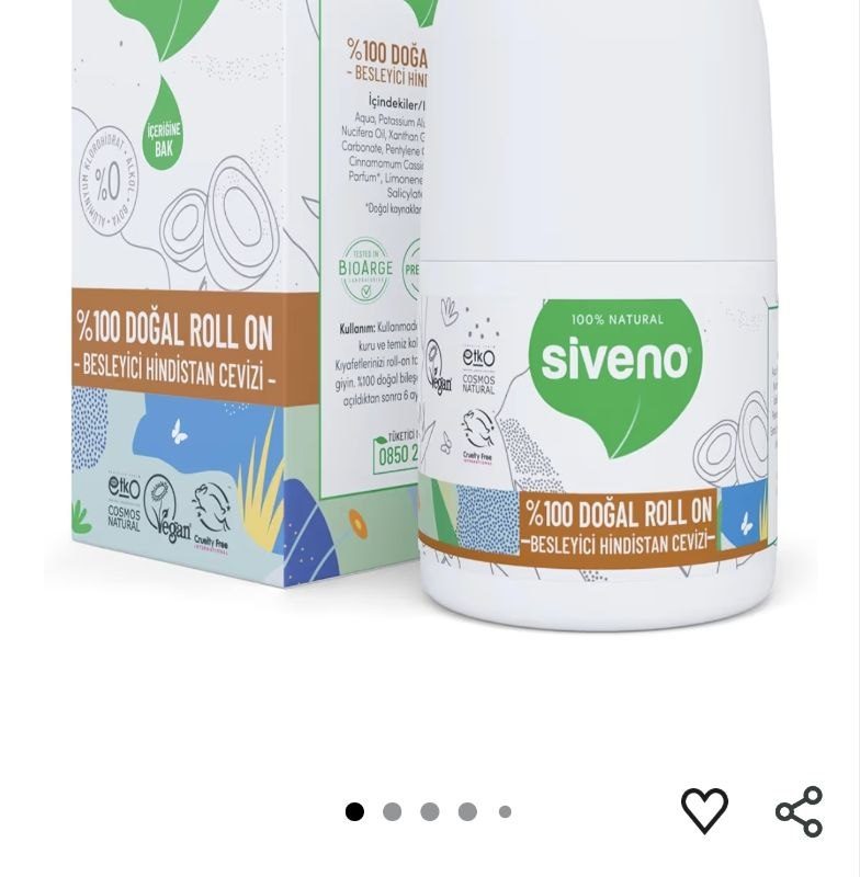 Siveno %100 Doğal Roll On Hindistan Cevizli Deodorant Ter Kokusu Önleyici Bitkisel Lekesiz Vegan 50 ml