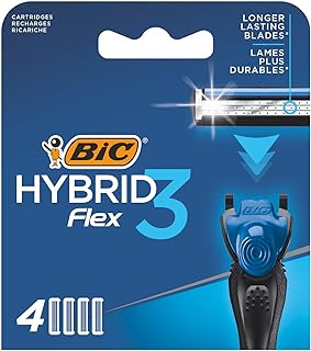 BIC Hybrid 3 Flex 4’lü Yedek Tıraş Bıçağı Kartuşu, 3 Nano Teknolojik Titanyum Bıçak, E Vitaminli Geniş Kayganlaştırıcı Band