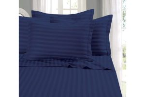 🛍️ Elegant Comfort En Yumuşak ve En Rahat 4 Parça Çarşaf Seti   1500 İplik Sayısı Mısır Kalitesi Lüks Kırışıklığa Dayanıklı 6 Parça Damasko Çizgili Çarşaf Seti, İkiz, Lacivert